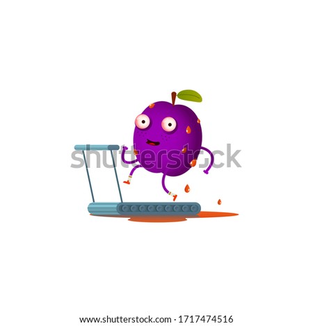 The character plum in the gym squeezes out all the juices