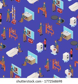 Character Plumber in Uniform Concept Seamless Pattern Background 3d Isometric View Repair Professional Service Concept. Vector illustration