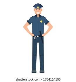 Policía de personajes aislado en ilustración vectorial plana y blanca. Actividad profesional importante del hombre humano, profesión de sonriente, ocupación social.