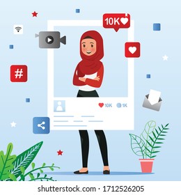 Character popular Pos Malaysia celebrity account. Social media page, beauty woman and handsome guys with interesting poses. Vector illustration