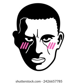character portrait in doodle style in vector. line art for avatar design sticker coloring postcard poster print