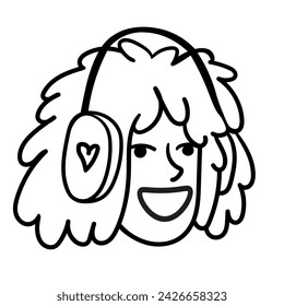 character portrait in doodle style in vector. line art for avatar design sticker coloring postcard poster print