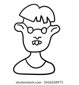 character portrait in doodle style in vector. line art for avatar design sticker coloring postcard poster print