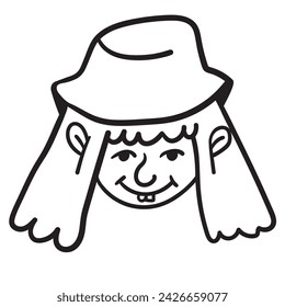 retrato de personaje en estilo doodle en vector. arte de línea para el diseño de avatar pegatina para colorear postal impresión de póster