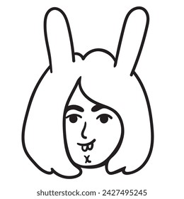 Charakterporträt im Doodle-Stil in Vektor. Line Art für Avatar Design Aufkleber Färbung Postkarte Druck