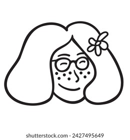 retrato de personaje en estilo doodle en vector. arte de línea para el diseño de avatar pegatina para colorear postal impresión de póster