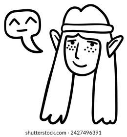 character portrait in doodle style in vector. line art for avatar design sticker coloring postcard poster print