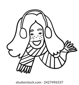 character portrait in doodle style in vector. line art for avatar design sticker coloring postcard poster print