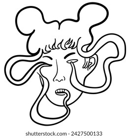 retrato de personaje en estilo doodle en vector. arte de línea para el diseño de avatar pegatina para colorear postal impresión de póster