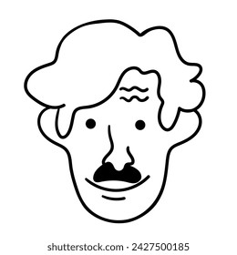 character portrait in doodle style in vector. line art for avatar design sticker coloring postcard poster print
