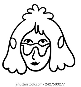 character portrait in doodle style in vector. line art for avatar design sticker coloring postcard poster print