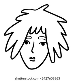 character portrait in doodle style in vector. line art for avatar design sticker coloring postcard poster print