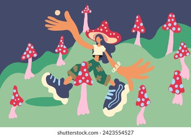 character portrait in flat style in vector with landscape.template for poster invitation sticker logo website design