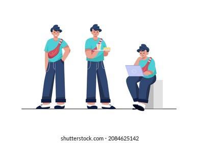 Das Konzept der Zeichenposen-Illustration. Flache Illustration einzeln auf weißem Hintergrund