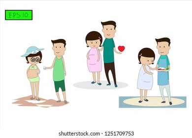 Character posture and activity of parents.Precautions to prevent gestational diabetes Inertia.Concept flat style vector medical illustration recommend.-EPS10
