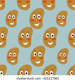 Character potato on a neutral background. Series of seamless repeating patterns.Vector pattern for decoration design.Potato for packing healthy food.