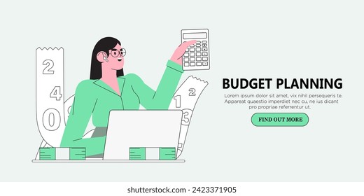 Character preparing documents for tax calculation, making income tax return and calculating business invoices. Taxation concept. Online accountant service for business.
