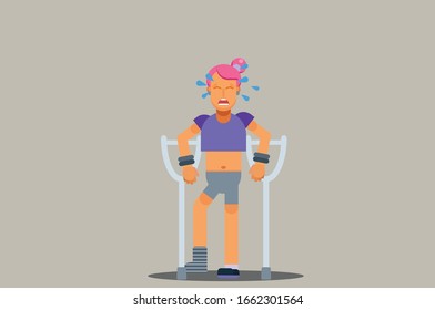 Ein Charakter eines hübschen Mädchen weint Ursache von gebrochenem Bein, traurig ein Sommerthema. Einfache Vektorillustration Illustration, diese Illustration kann auch als Aufkleber verwendet werden.