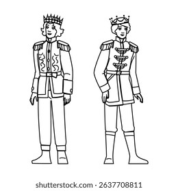 character prince vector. fantasy beautiful, kid drawing, boy print character prince character. people black line pencil drawing illustration