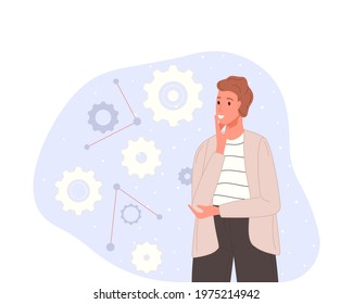 Character in process with mental mindset types or creative models to solve the problem. Vector illustration mind behavior concept