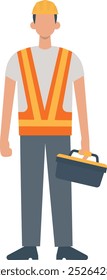 Character of Professional Construction Worker. Isolated on White Background, Vector Illustration.