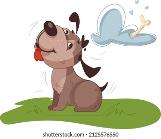 The character is a puppy. Children's cartoon style. Vector illustration.