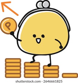 Um personagem de uma bolsa subindo uma escada de pontos