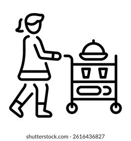 A character pushing a service cart, linear style icon 