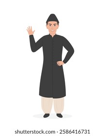 Character of Quaid e Azam weaving hand pose vector illustration