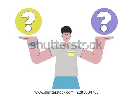 Character with question marks. Info, guides, FAQ, support concept. Vector illustration in a flat style