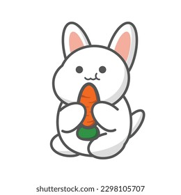 character rabbit eat carrot bunny easter cartoon chibi