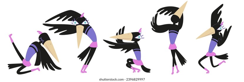 The character raven dancer dances a modern dance, makes the most characteristic choreographic movements for daring dances in the style of contemporary.