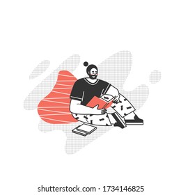 The character is reading a book. The guy with a passion for reading literature. Love to read modern writing.