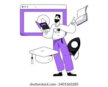 Character reading quietly vector concept operation hand drawn illustration
