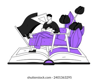 Character reading quietly vector concept operation hand drawn illustration
