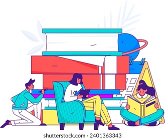 Character reading quietly vector concept operation hand drawn illustration
