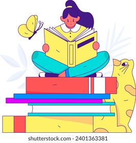 Character reading quietly vector concept operation hand drawn illustration

