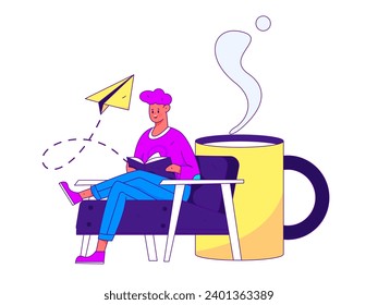 Character reading quietly vector concept operation hand drawn illustration

