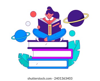 Character reading quietly vector concept operation hand drawn illustration
