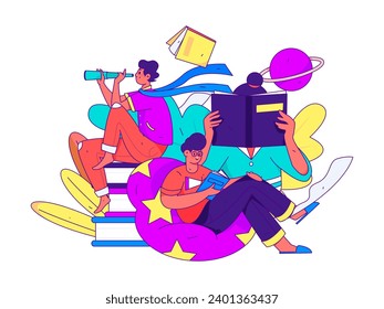 Character reading quietly vector concept operation hand drawn illustration
