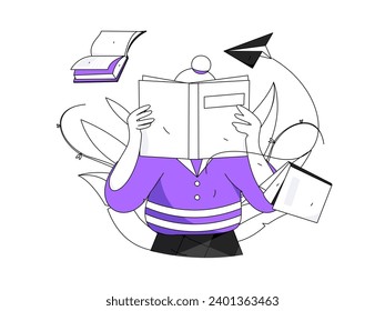 Character reading quietly vector concept operation hand drawn illustration
