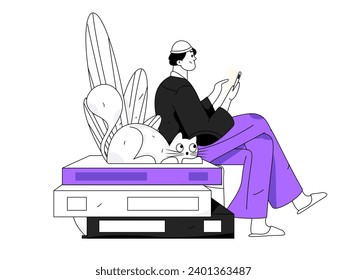 Character reading quietly vector concept operation hand drawn illustration
