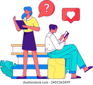 Character reading quietly vector concept operation hand drawn illustration
