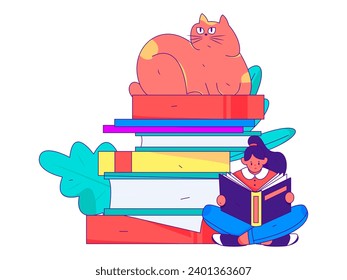 Character reading quietly vector concept operation hand drawn illustration
