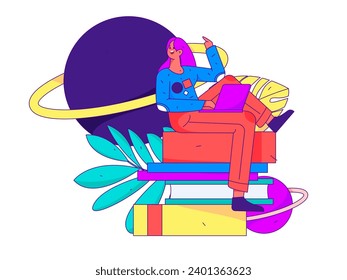 Character reading quietly vector concept operation hand drawn illustration
