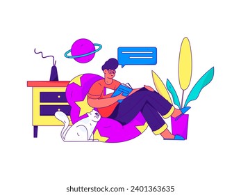 Character reading quietly vector concept operation hand drawn illustration

