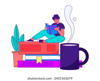 Character reading quietly vector concept operation hand drawn illustration
