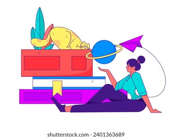 Character reading quietly vector concept operation hand drawn illustration
