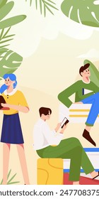 Character reading quietly vector concept operation hand drawn illustration
