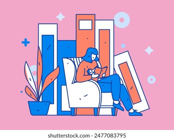 Character reading quietly vector concept operation hand drawn illustration
